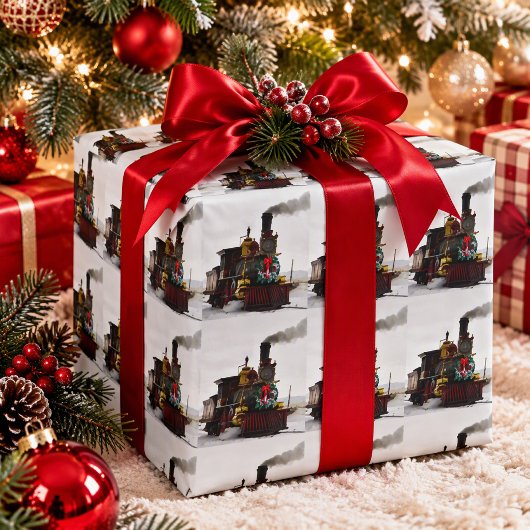 Papier Cadeau Train de Noël Vintage, Fêtes