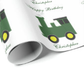 Papier Cadeau Train Vert Anniversaire (Coin rond)