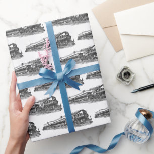 Papier Cadeau Train vintage en blanc