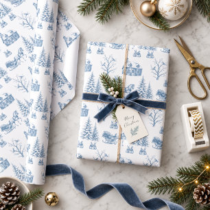 Papier Cadeau Traîneau à cheval Toile de Noël bleu vintage