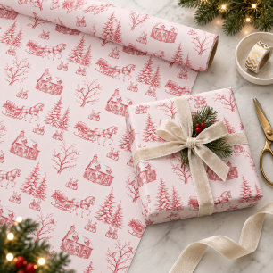 Papier Cadeau Traîneau à cheval Toile de Noël rouge vintage