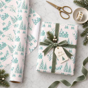 Papier Cadeau Traîneau à cheval Toile de Noël vert vintage