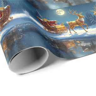 Papier Cadeau Traîneau de Noël de rennes Fêtes