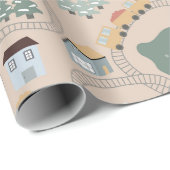 Papier Cadeau Trains colorés mignons sur les rails de train Moti (Coin rond)