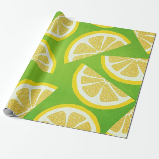 Papier Cadeau Tranches de citron sur Arrière - plan vert citron (Déroulé)