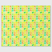 Papier Cadeau Tranches de fruits d'agrumes de citron, lime et or (Plat)
