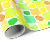 Papier Cadeau Tranches de fruits d'agrumes de citron, lime et or (Coin rond)