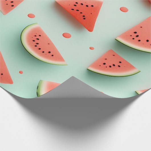Papier Cadeau Tranches de pastèque sur vert (Coin)