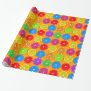 Papier Cadeau Tranches d'orange fraîches et colorées
