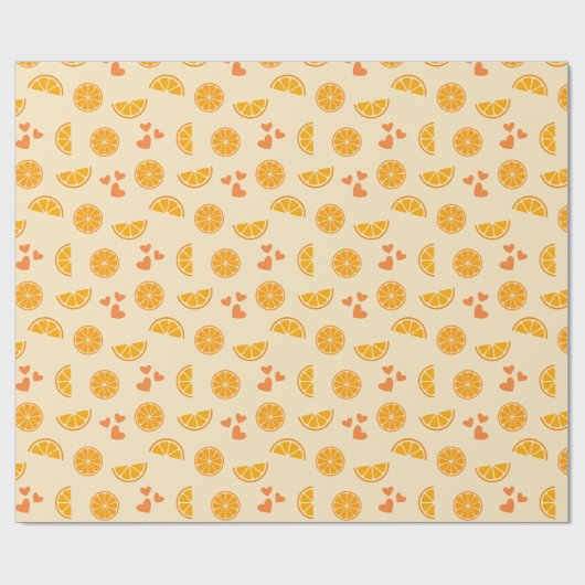 Papier Cadeau Tranches et coeurs orange (Plat)
