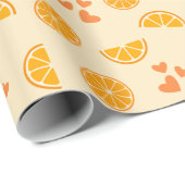 Papier Cadeau Tranches et coeurs orange (Coin rond)