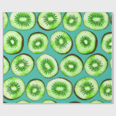 Papier Cadeau Tranches Kiwi sur turquoise (Plat)