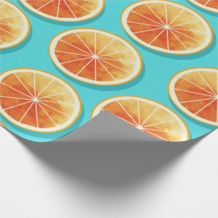 Papier Cadeau Tranches orange sur bleu