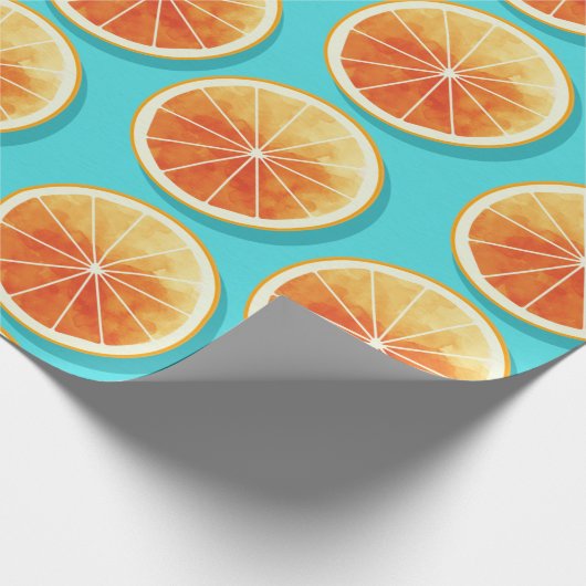 Papier Cadeau Tranches orange sur bleu (Coin)