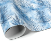 Papier Cadeau Tranquil Blue Watercolor Evergreen Trees (Coin rond)