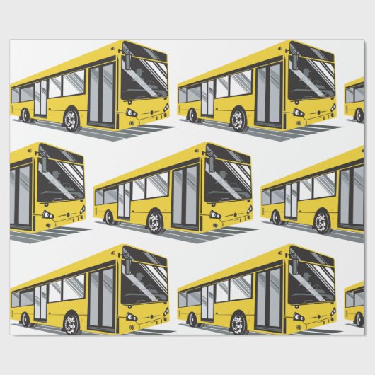 Papier Cadeau Transport en commun de bus urbain jaune gras (Plat)