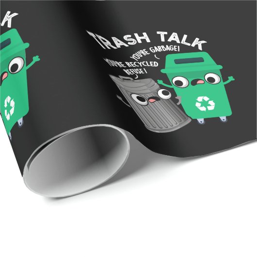 Papier Cadeau Trash Talk Funky Garbage Bin Pun Dark BG (Coin rond)