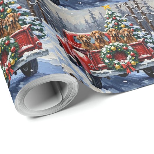 Papier Cadeau Treeing Walker Coonhound Christmas Red Truck (Coin rond)