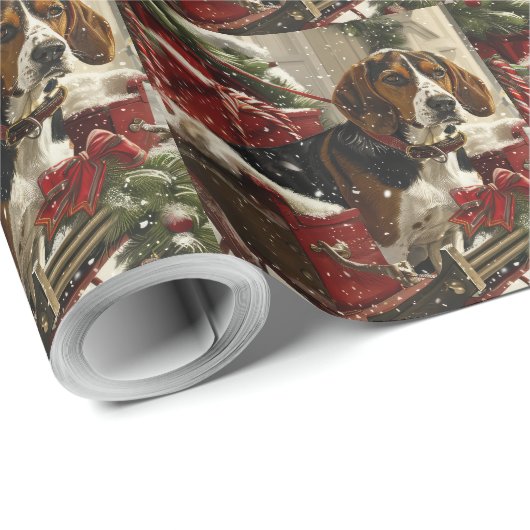 Papier Cadeau Treeing Walker Coonhound Dog Christmas Festive (Coin rond)