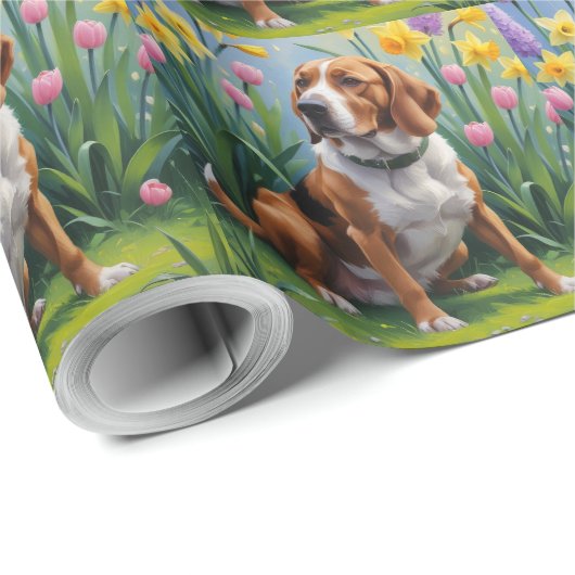 Papier Cadeau Treeing Walker Coonhound Peinture des fleurs de pr (Coin rond)
