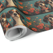 Papier Cadeau Treeing Walker Coonhound Saint-Valentin cœur (Coin rond)