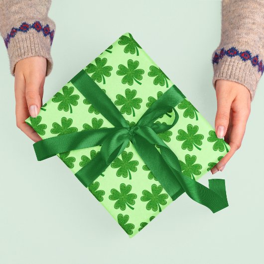 Papier Cadeau Trèfle à 4 feuilles Saint-Patrick Vert clair