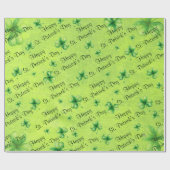 Papier Cadeau Trèfle aquarelle de la Saint-Patrick sur fond vert (Plat)