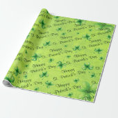 Papier Cadeau Trèfle aquarelle de la Saint-Patrick sur fond vert (Déroulé)