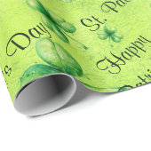 Papier Cadeau Trèfle aquarelle de la Saint-Patrick sur fond vert (Coin rond)