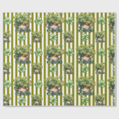 Papier Cadeau Trèfle rayé vert olive Pot Saint-Patrick (Plat)
