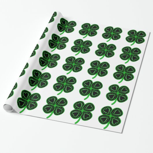 Papier Cadeau Trèfle vert noir avec le papier de St Patrick W de (Déroulé)