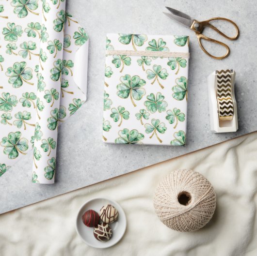 Papier Cadeau Trèfle Vert Or Saint-Patrick (Artisanat)