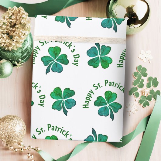Papier Cadeau Trèfle Vert Shamrock Saint Patrick