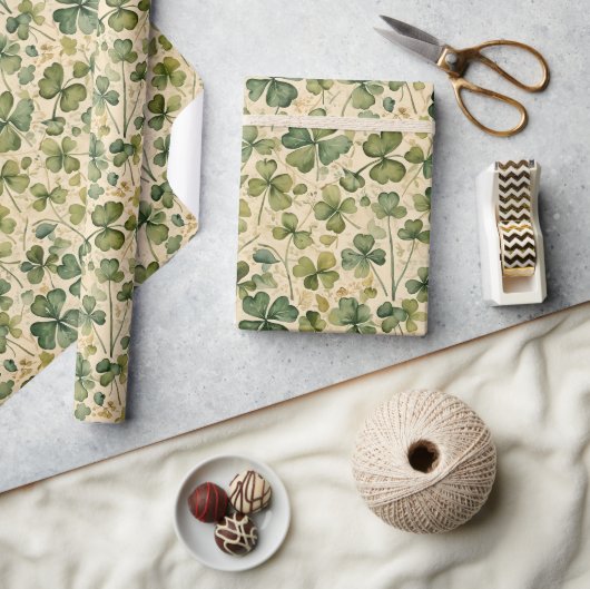 Papier Cadeau Trèfles verts délicats sans couture (Artisanat)