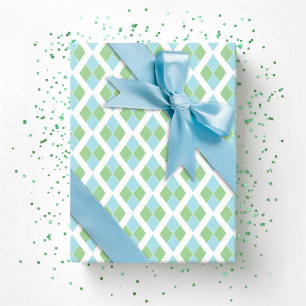 Papier Cadeau Treillis Harlequin vert et aquarelle