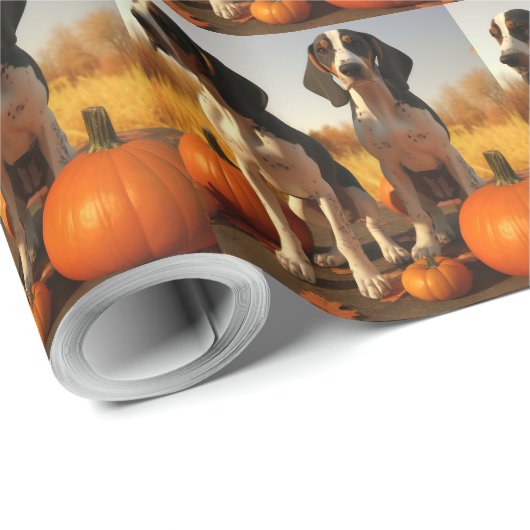Papier Cadeau Trek Walker Coonhound Chiot Citrouille d'automne (Coin rond)