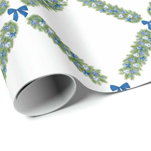 Papier Cadeau Trellis Bleu Bow (Coin rond)