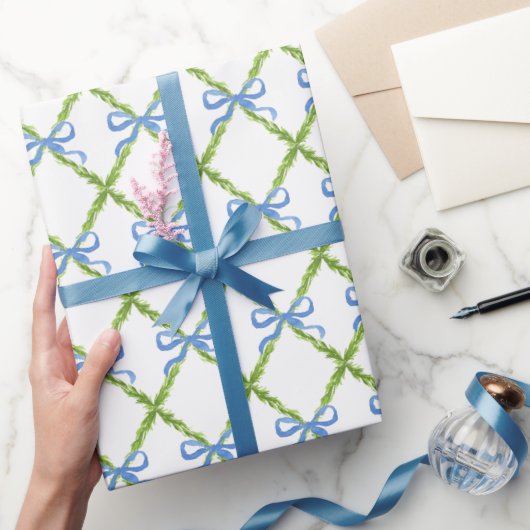 Papier Cadeau Trellis de jardin Preppy avec Bows Bleus (Cadeaux)