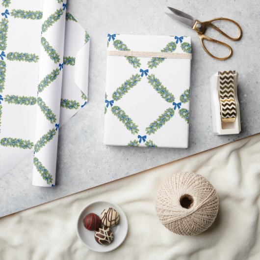 Papier Cadeau Trellis de Noël Ruban Bleu (Artisanat)