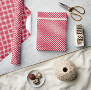 Papier Cadeau Trellis Diamant Blanc - Rouge Cerise