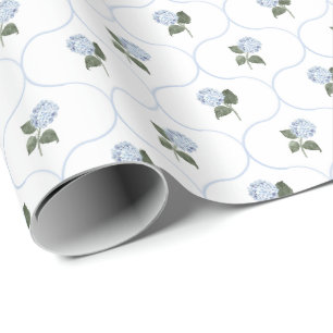 Papier Cadeau Trellis Floral de Jardin d'Hydrangea Bleue