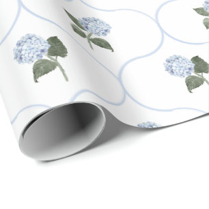 Papier Cadeau Trellis Floral de Jardin d'Hydrangea Bleue