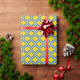 Papier Cadeau Trellis jaune et bleu bébé, treillis, Quatrefoil