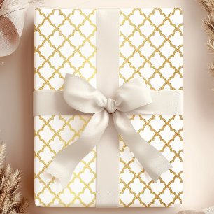Papier Cadeau Trellis Marocain Moderne Élégant Or Blanc