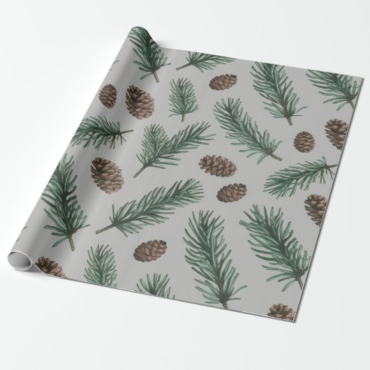 Papier Cadeau Trendy Merry Christmas Pine Cones and Branches (Déroulé)