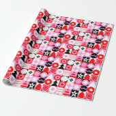 Papier Cadeau Trendy Modern Geometric Christmas Pattern Red Pink (Déroulé)