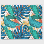 Papier Cadeau Trendy Orange Jaune Vert Tropical Jungle Feuilles (Plat)