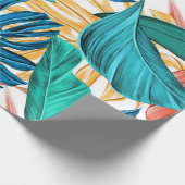 Papier Cadeau Trendy Orange Jaune Vert Tropical Jungle Feuilles (Coin)