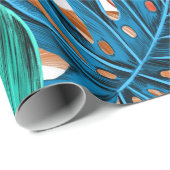 Papier Cadeau Trendy Orange Jaune Vert Tropical Jungle Feuilles (Coin rond)