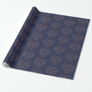 Papier Cadeau Trendy Rose Gold Foil Coeur géométrique Marine Blu